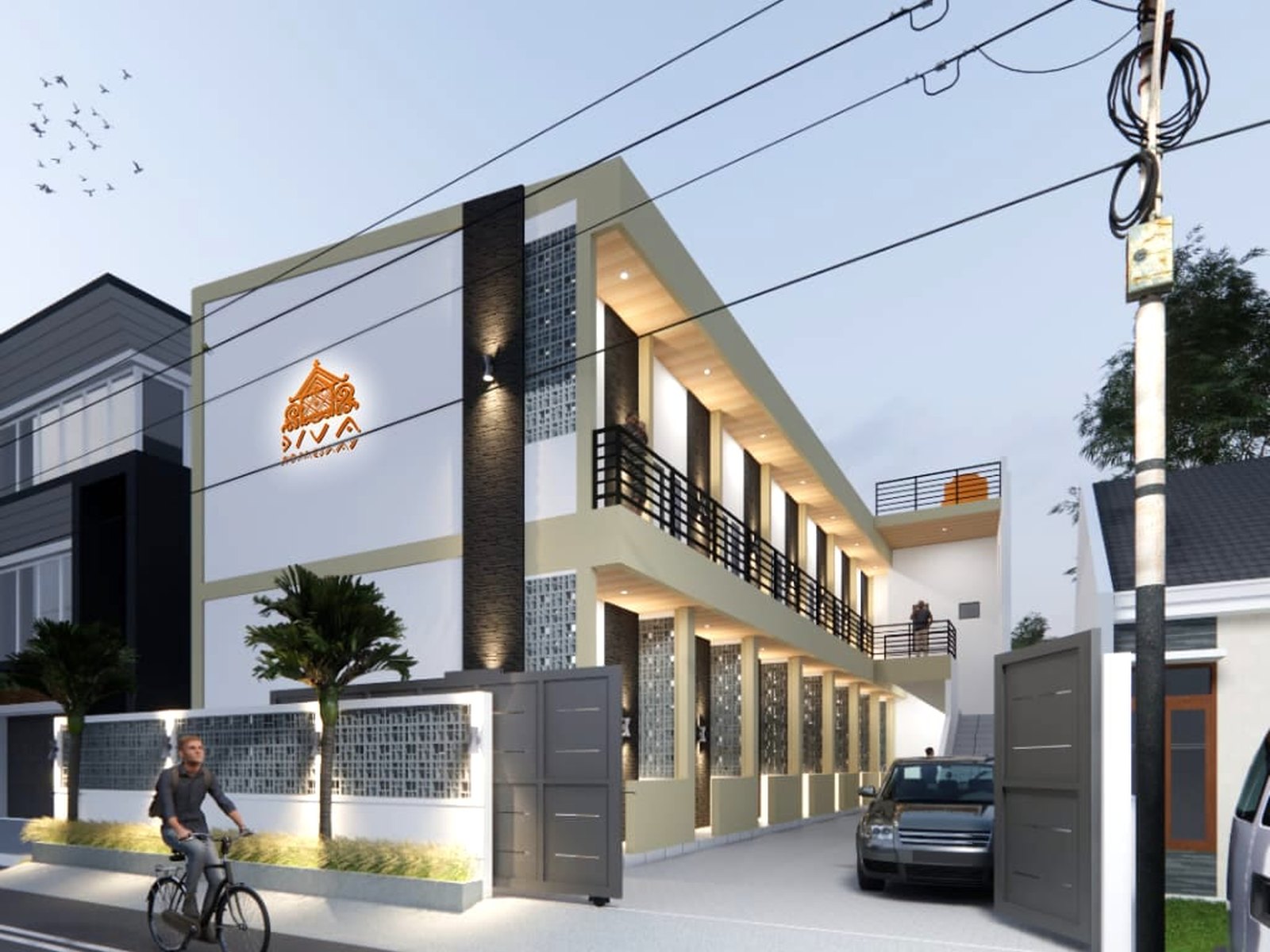 Render fasad Pembangunan Diva Homestay dengan area kamar bertingkat